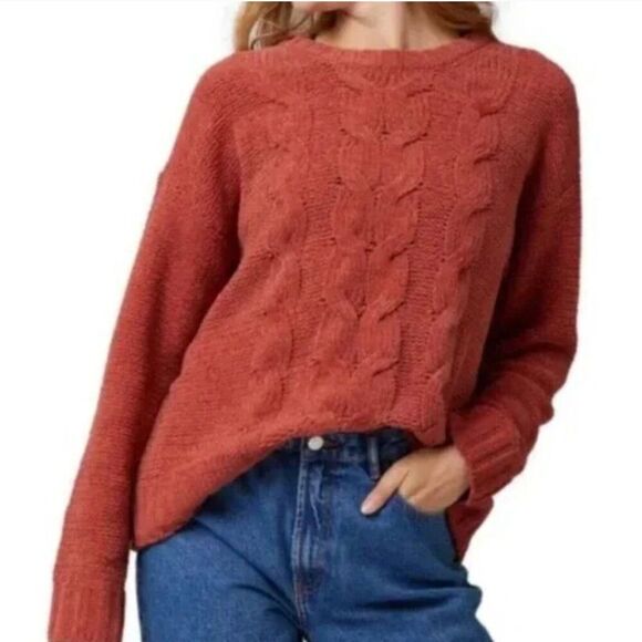 American Eagle Outfitters Tops - Women American Eagle Chunky Chenille Cable Knit Sweater Rusty Red Size Medium
